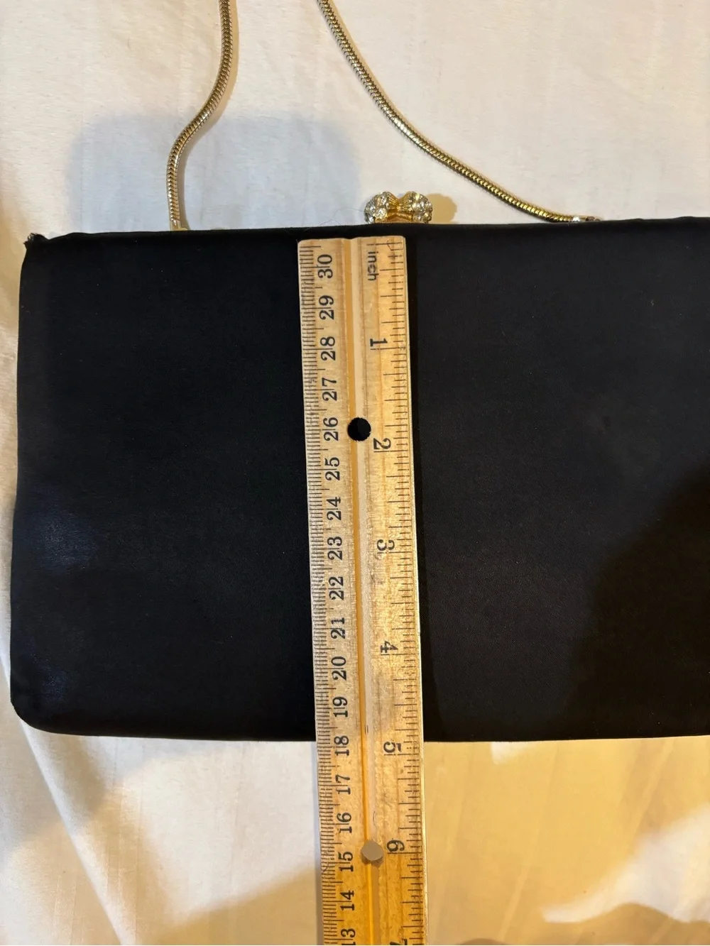 Vintage Mr Joselle Black Satin Evening Clutch with Crystal Kiss Lock